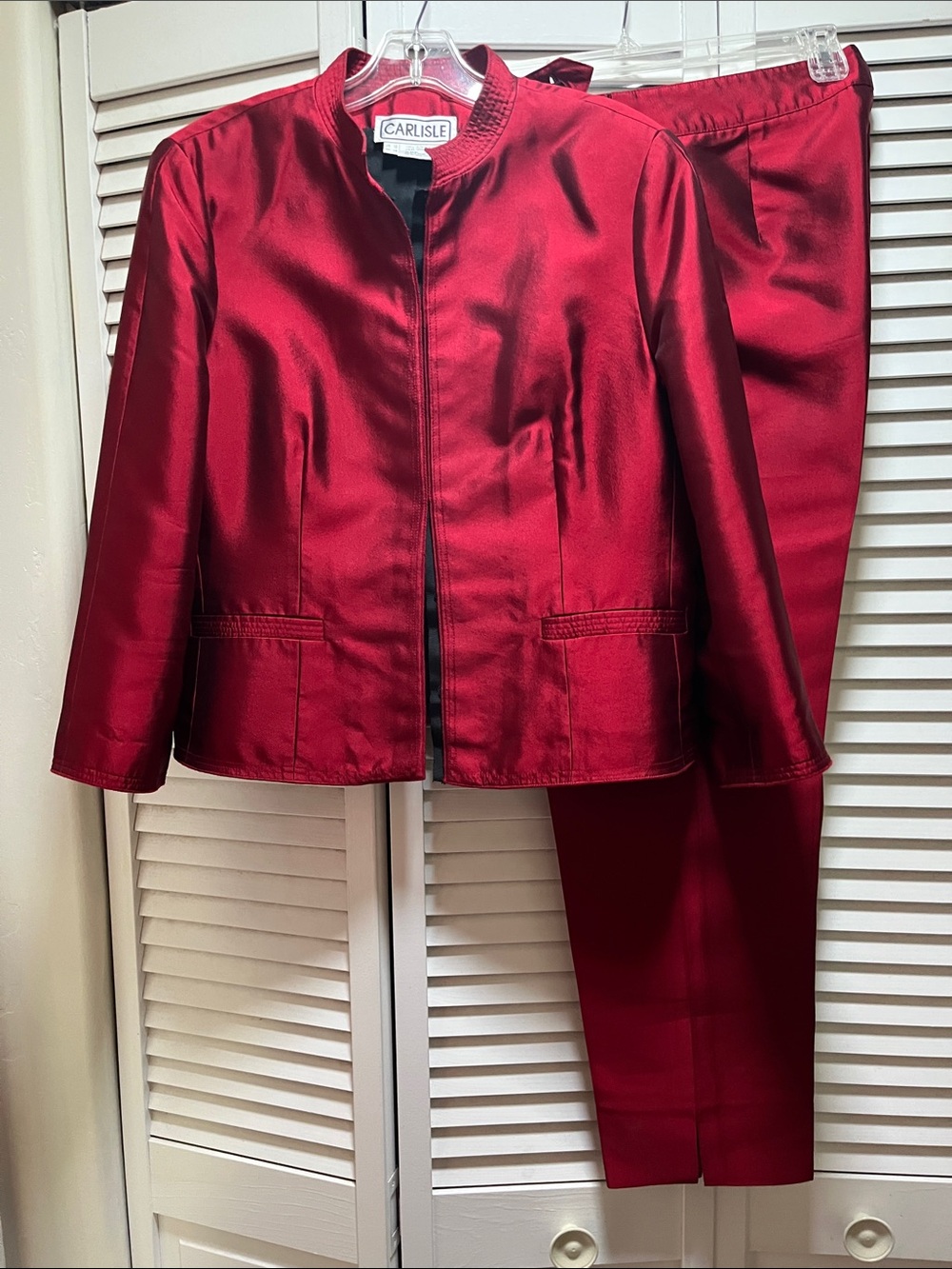 Carlisle Satin Red Zip-Front Blazer and Pants Set
